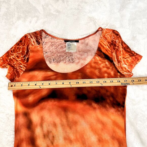 APRIORI/Escada group Orange Volcano Lava Print Short Sleeves Midi Dress Sz 8 - Picture 9 of 11